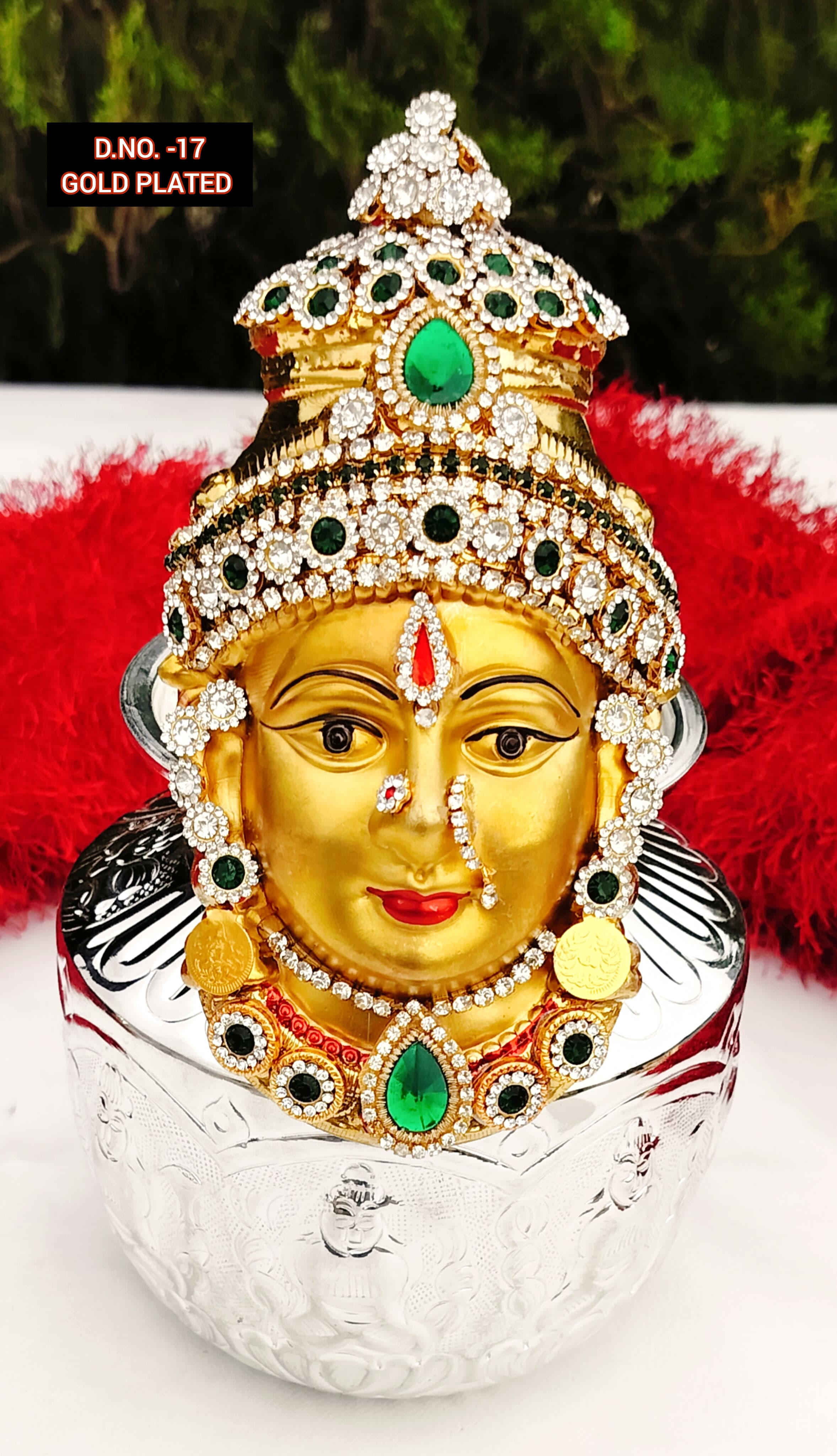 Gold plated german silver decorative stone work laxmi face
