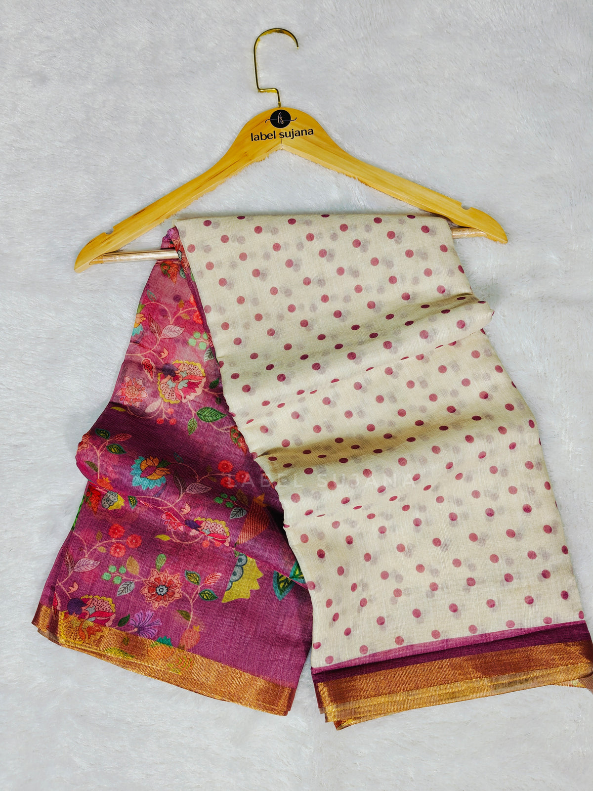 Pink Linen digital print saree with matching stitched blouse