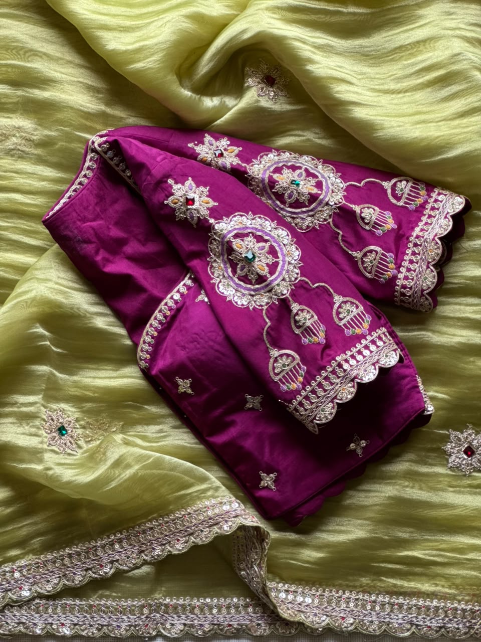 Soft Crunchy Tissue Silk Saree With Coding And Multi sequence work