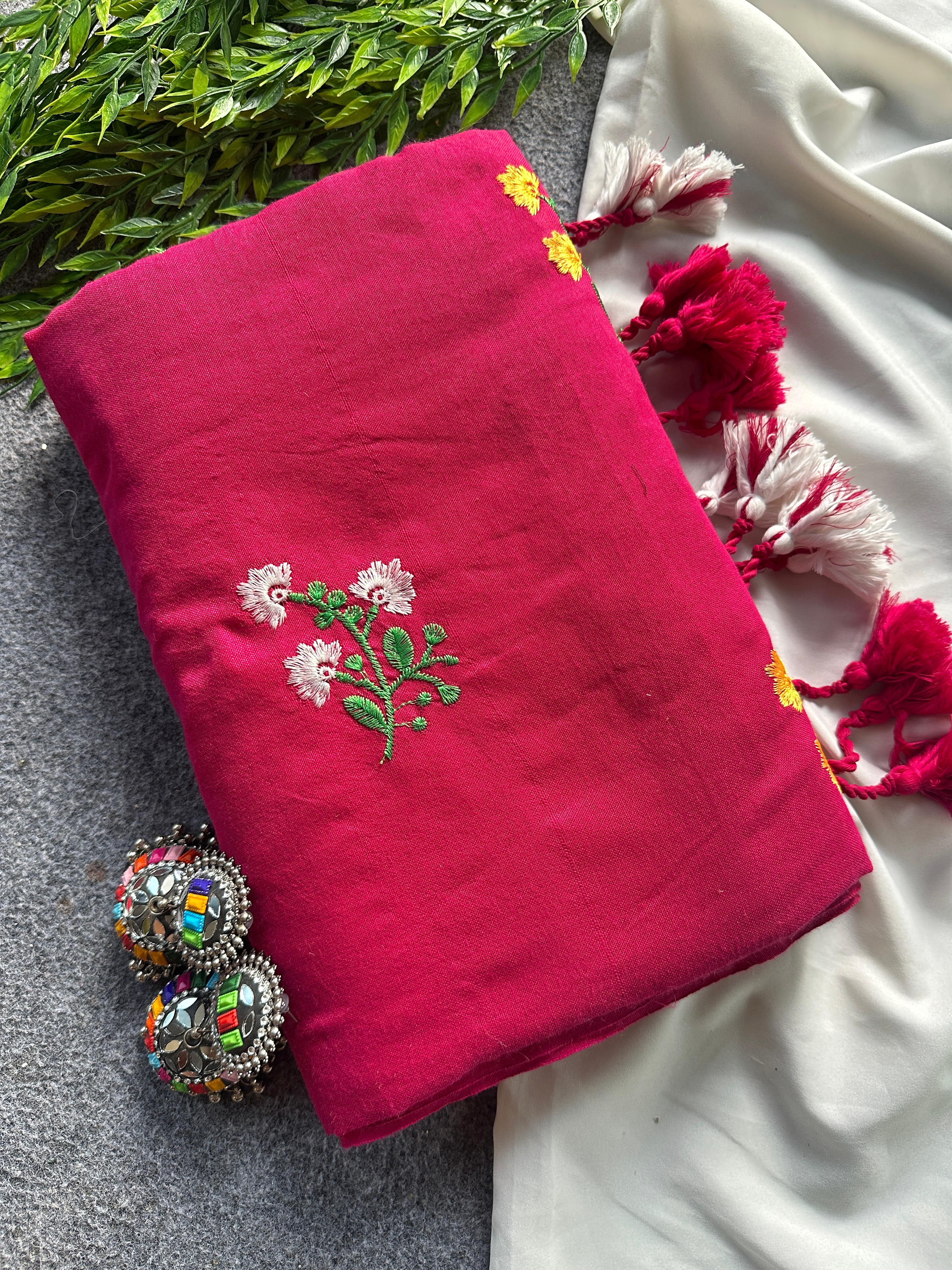 Pink embroidery fabric with floral patterns