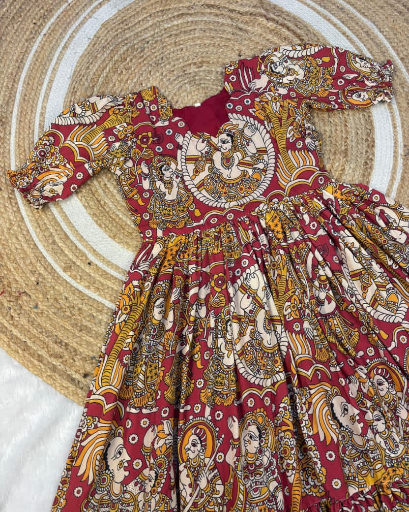 Traditional Red patterned dress with intricate patterns 