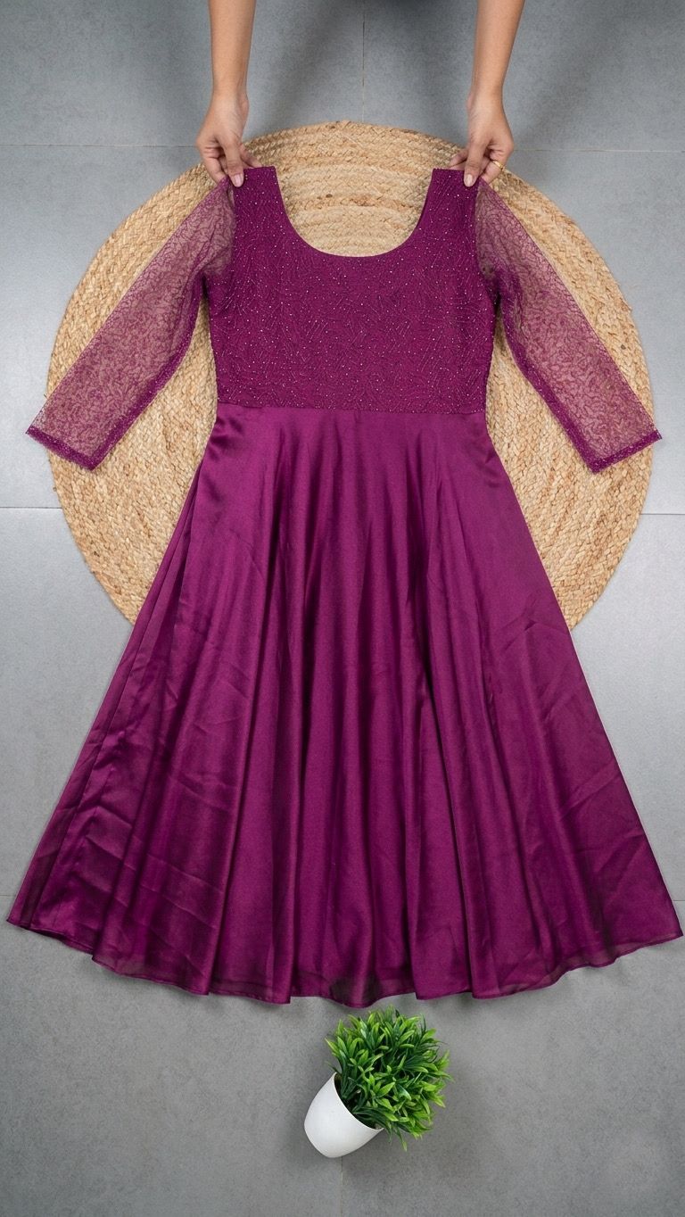 Magenta with bead work design 