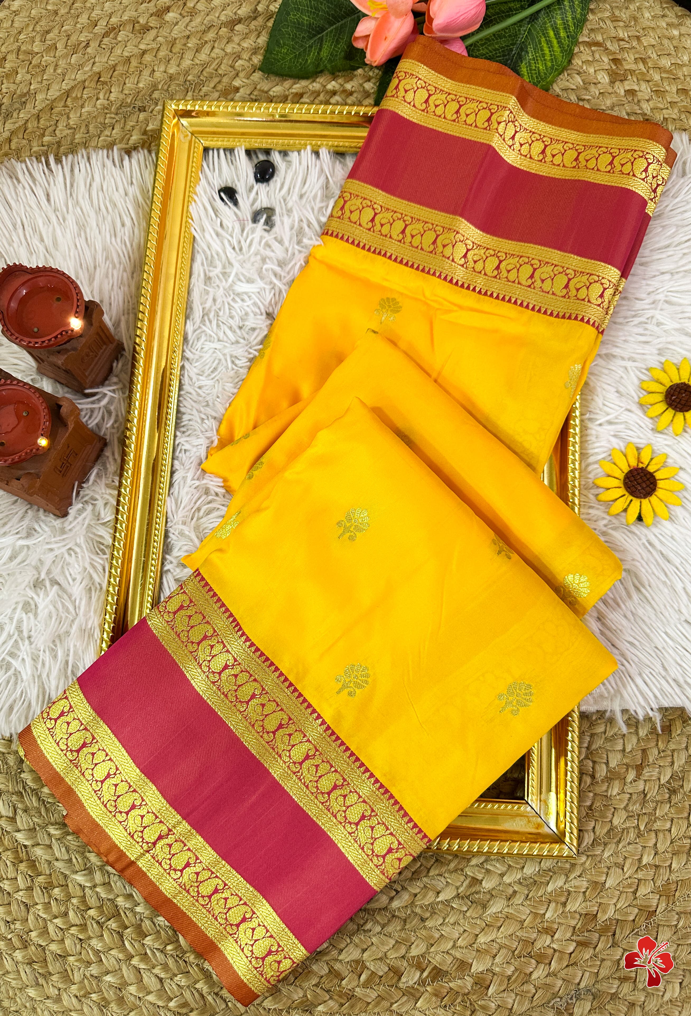 Yellow saree with gold border 