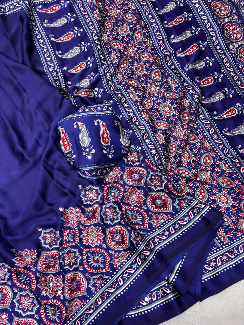 Royal Blue fabric with intricate patterns 