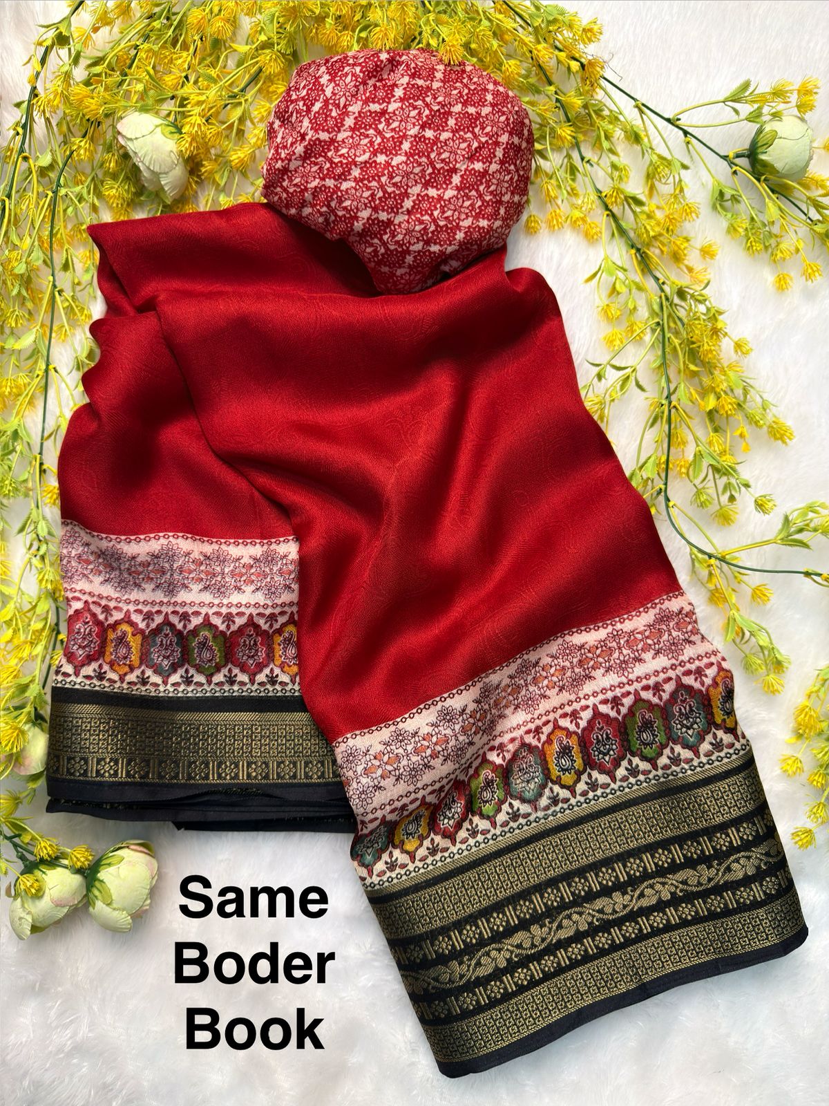 Red saree with intricate patterns