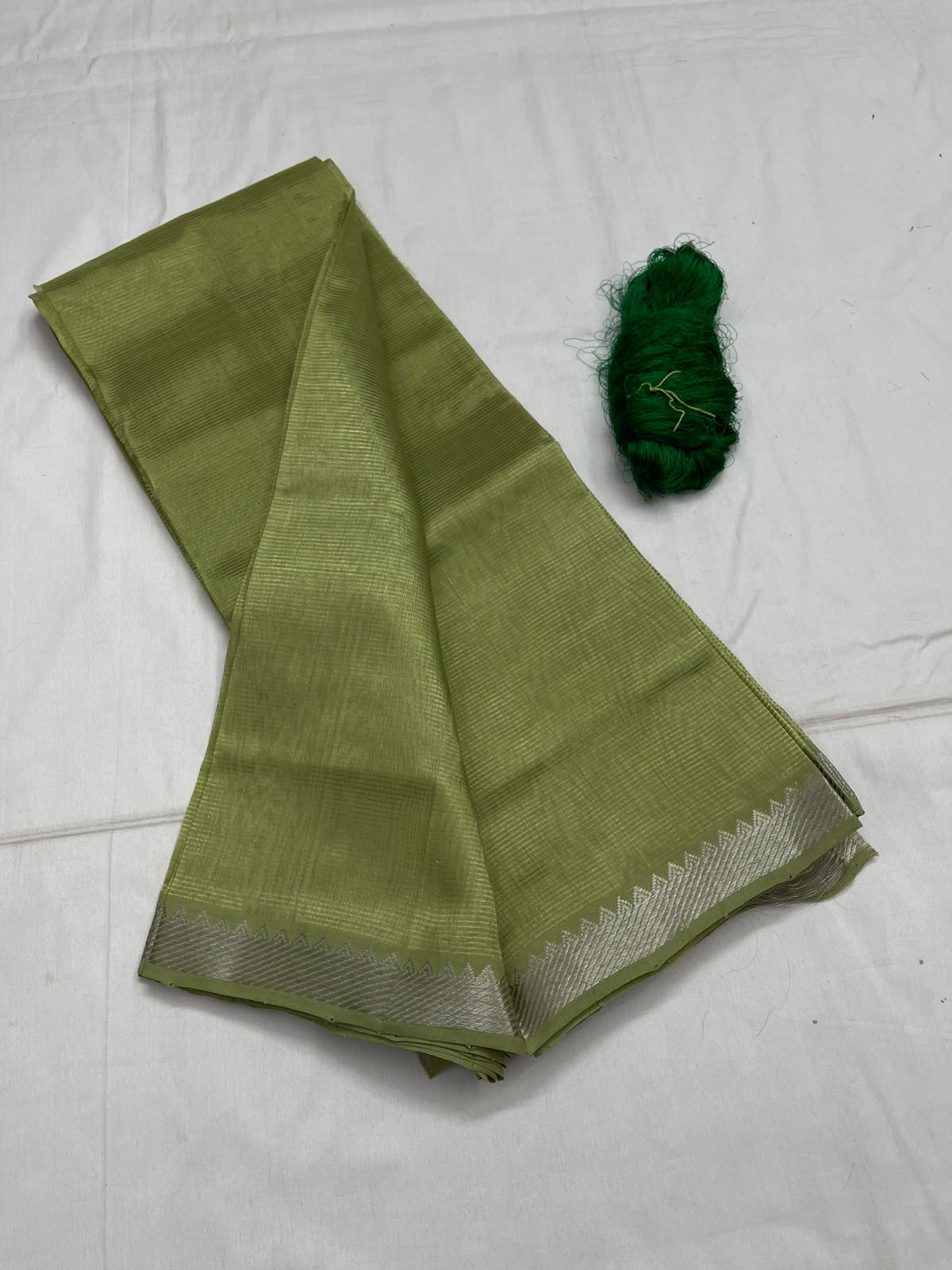 A Sage green Mangalagiri Handloom pattu saree