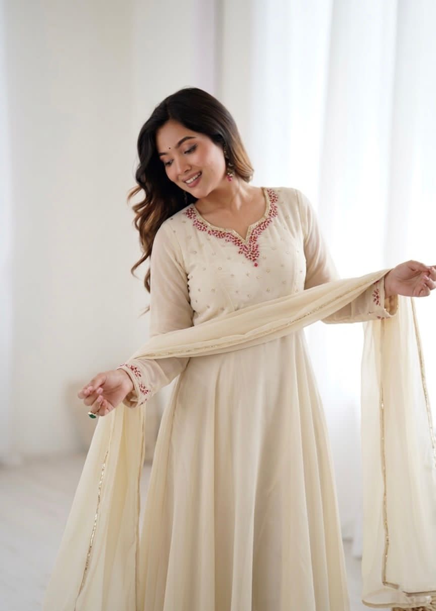 Beige traditional outfit with embroidery work 