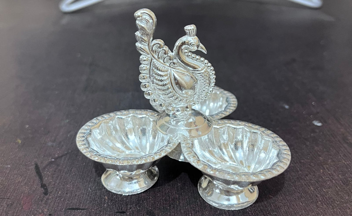 Antique German silver peacock panchawala diya-10 sets