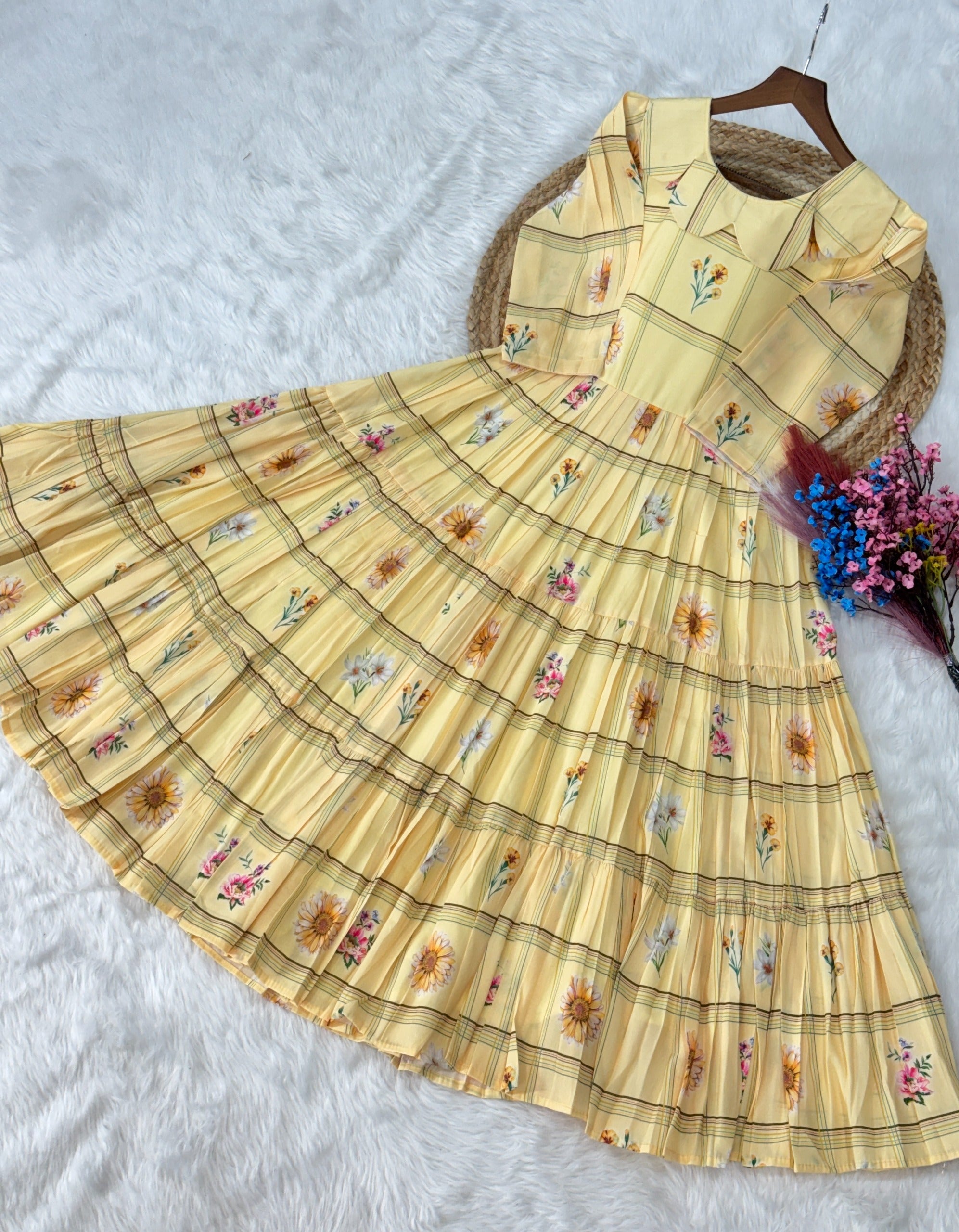 Beige frock with floral patterns 