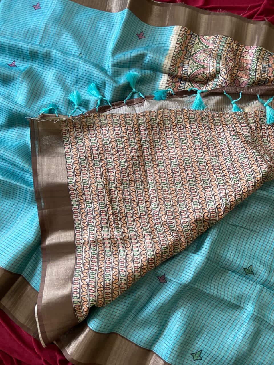 Sky Blue saree with floral patterns 