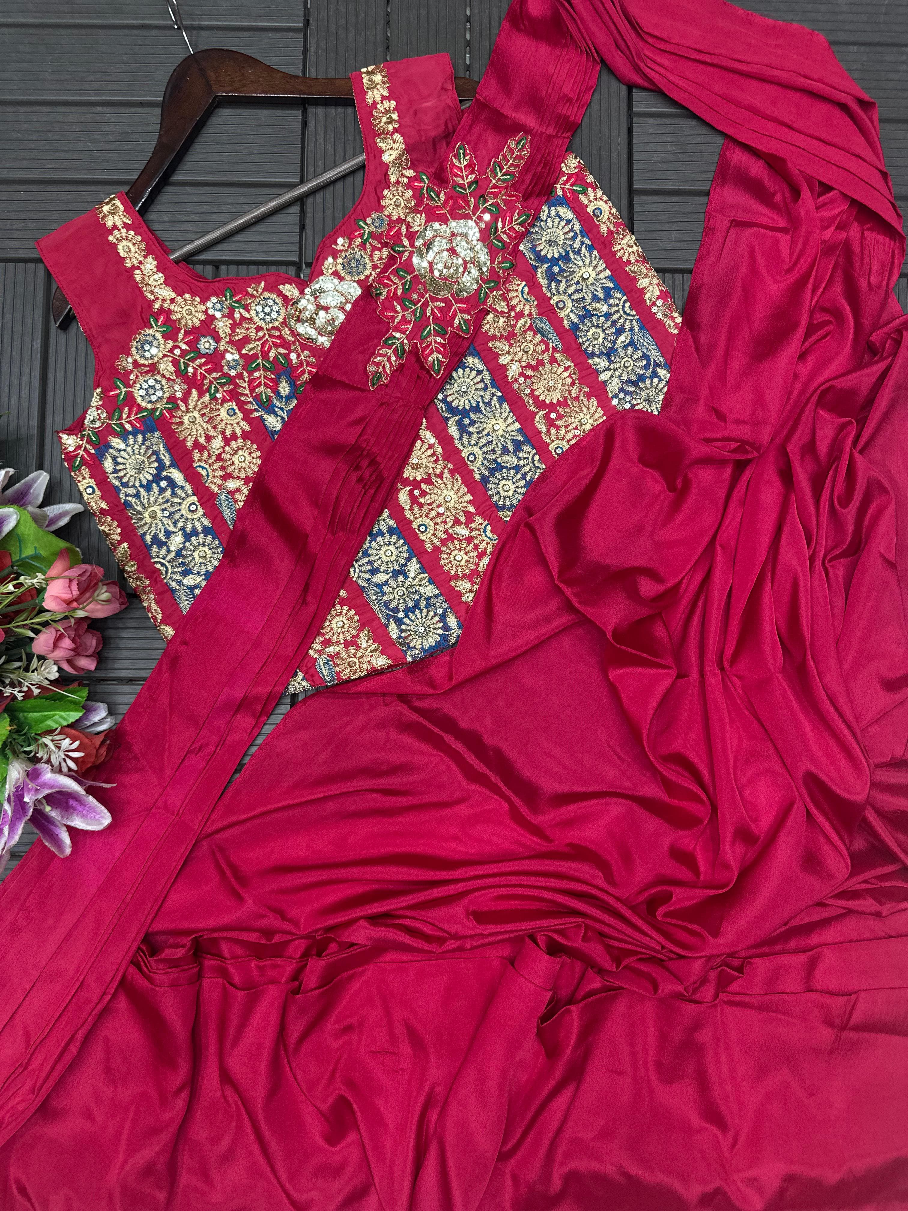 pink saree with embroidery blouse 