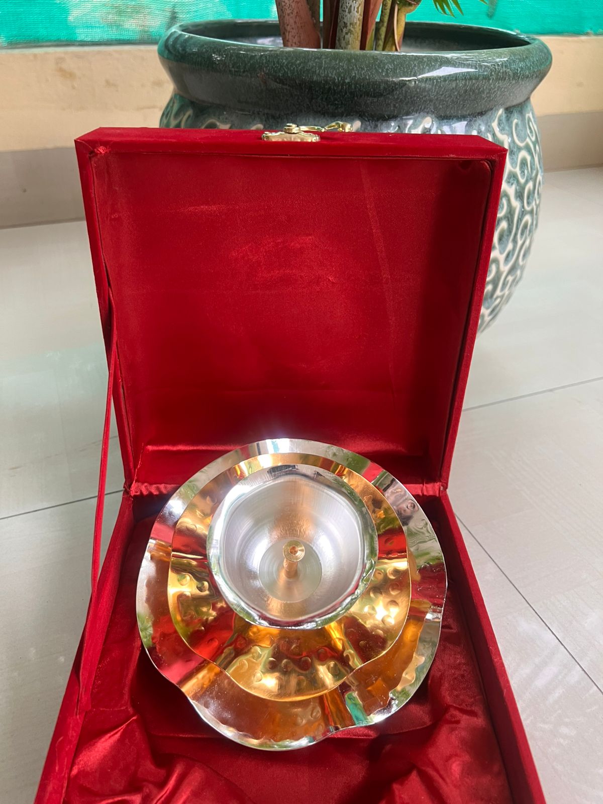 German silver golden finished diya