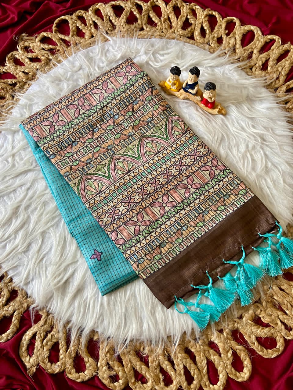 Sky Blue saree with floral patterns 