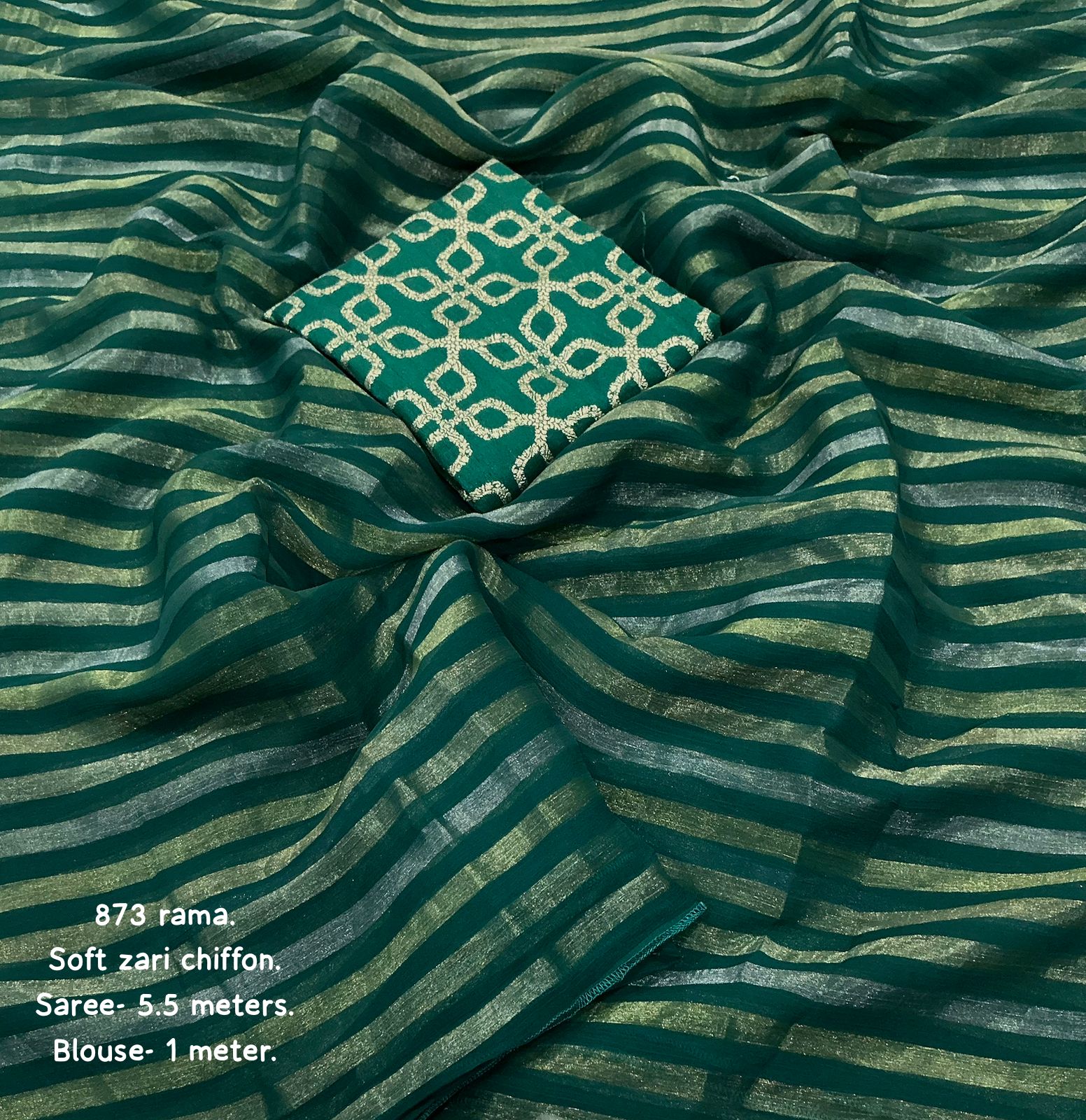 Rama Green striped fabric with a patterned square in the center