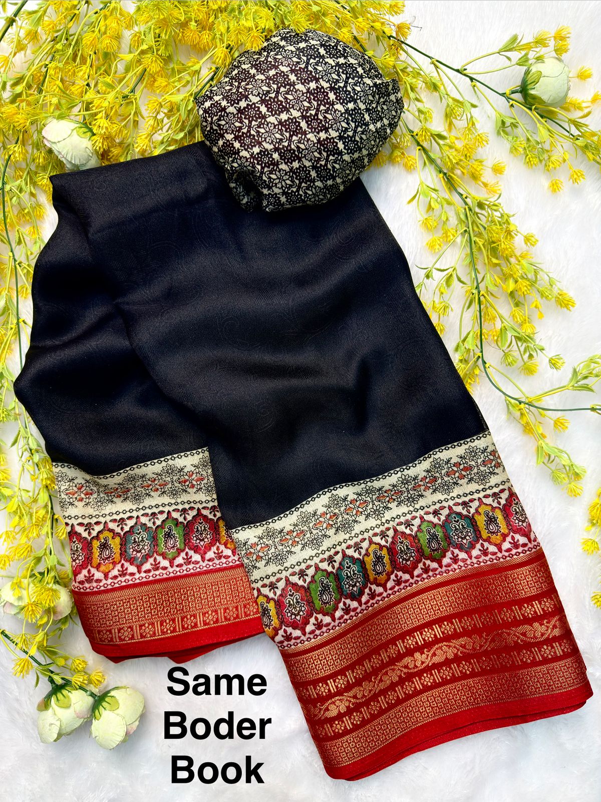 Black saree with colorful border