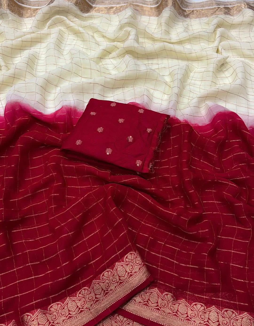 white & maroon saree with intricate patterns 