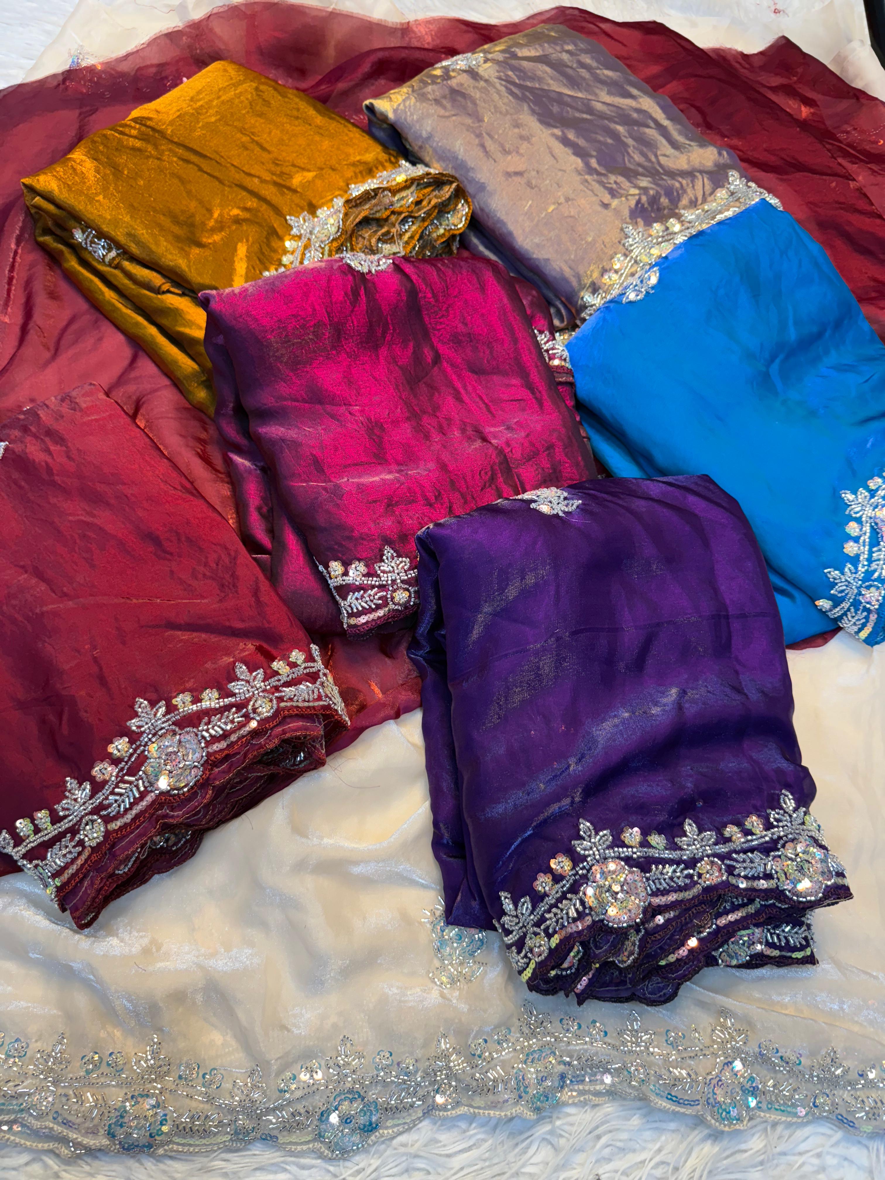 White, purple, copper,red,blue, mustard Yellow and wine colour sarees