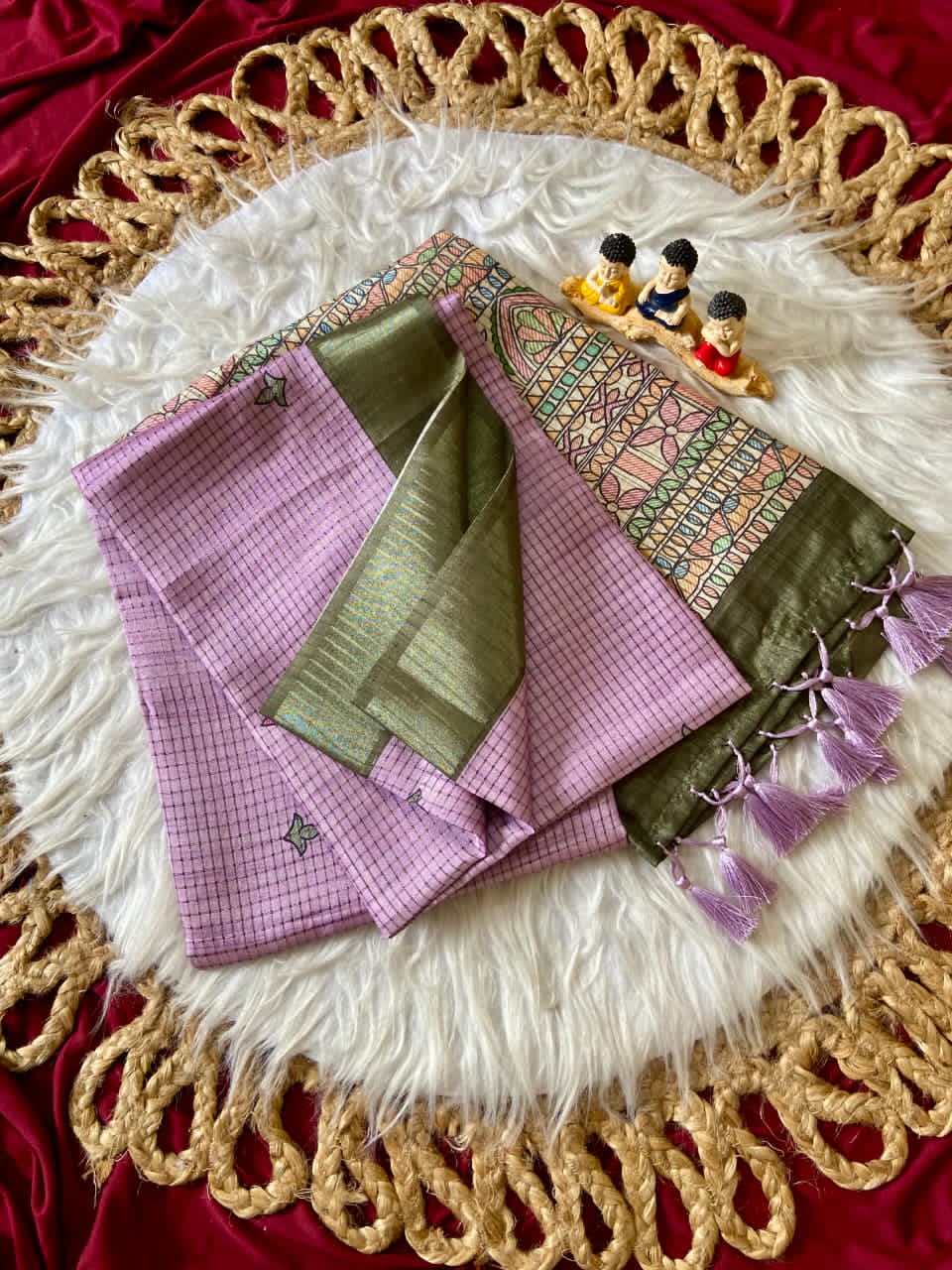 Lavender saree with floral patterns 
