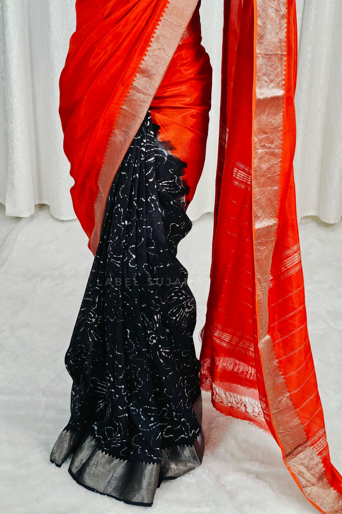 Rust orange Mangalagiri digital pattu saree