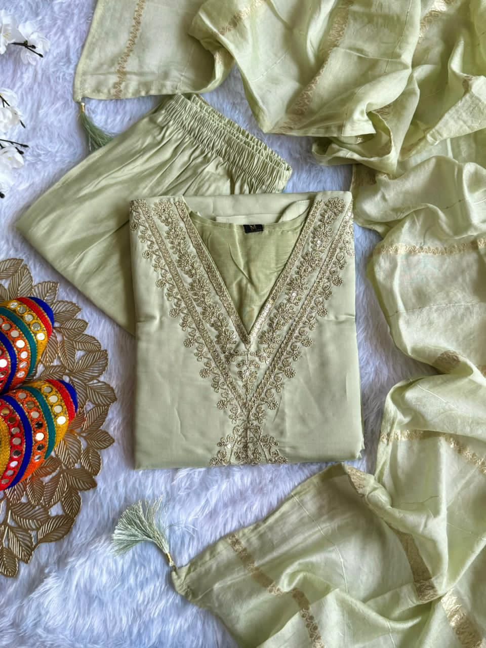 Light green embroidered outfit
