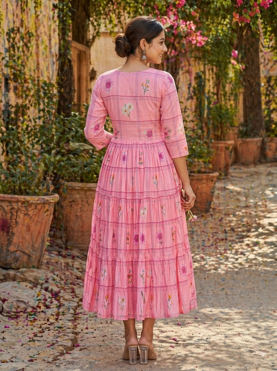 Pink frock with floral patterns 