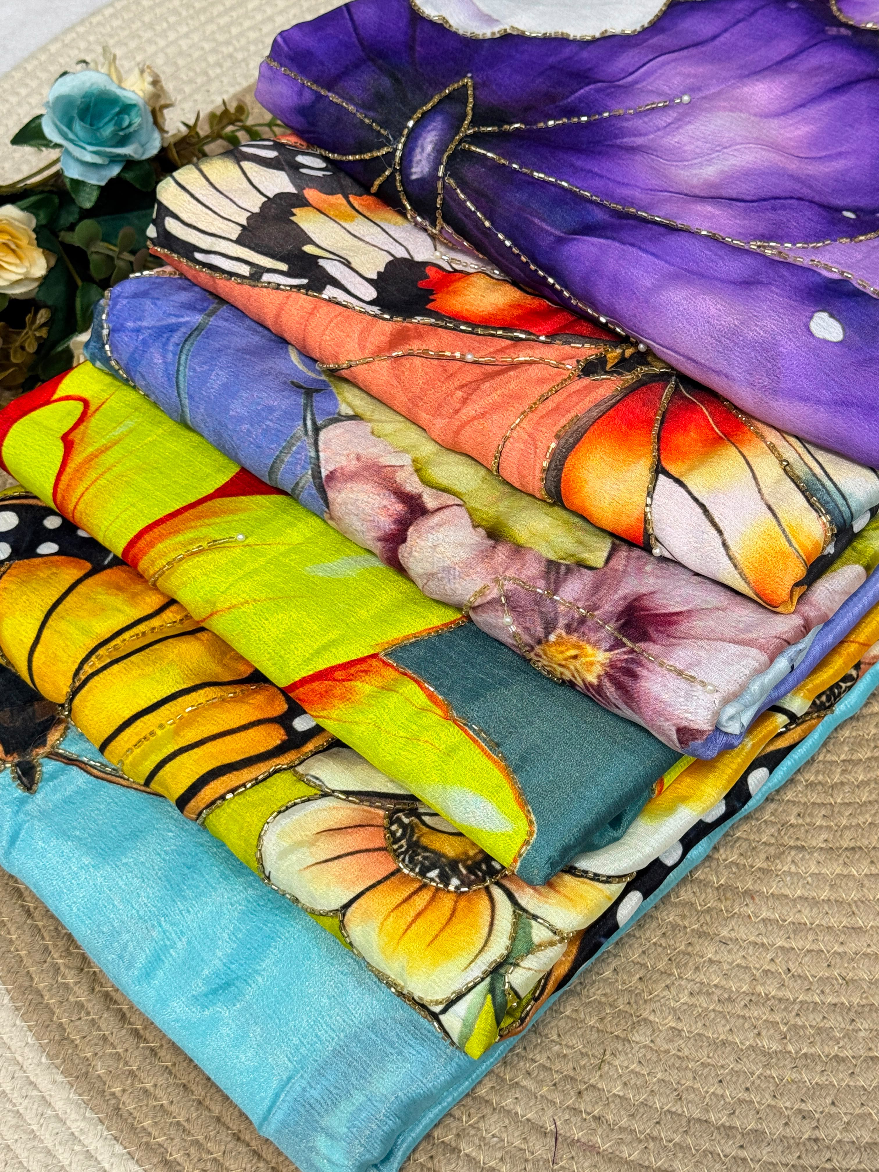 Sky blue, olive Green,blue 1,orange, purple and Rama Green 