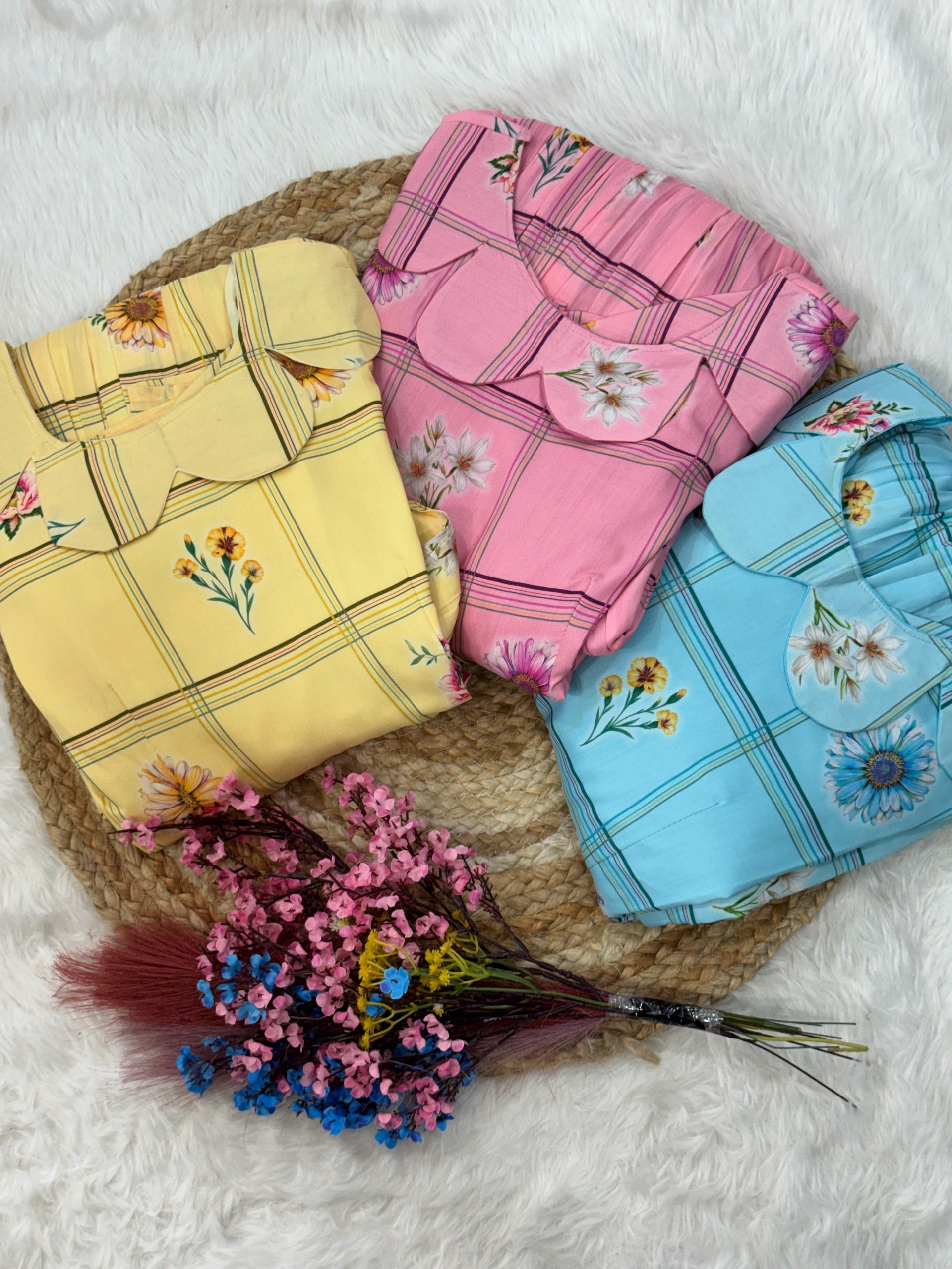 Beige,pink,sky blue frocks