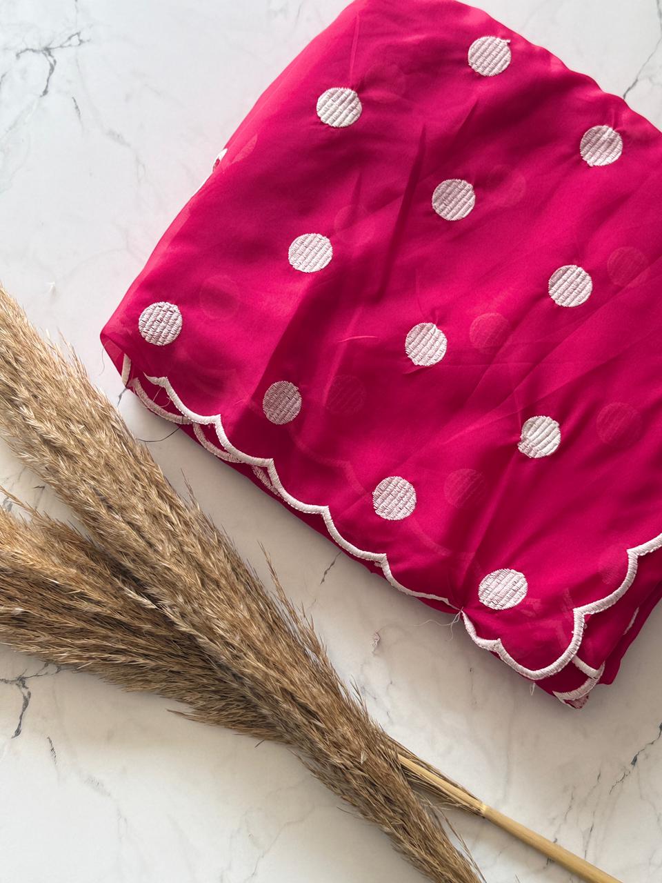Cherry pink with white dots