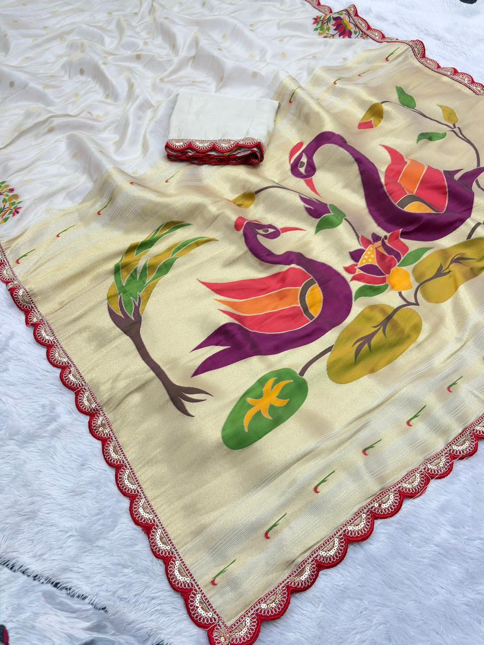 White saree with floral patterns 
