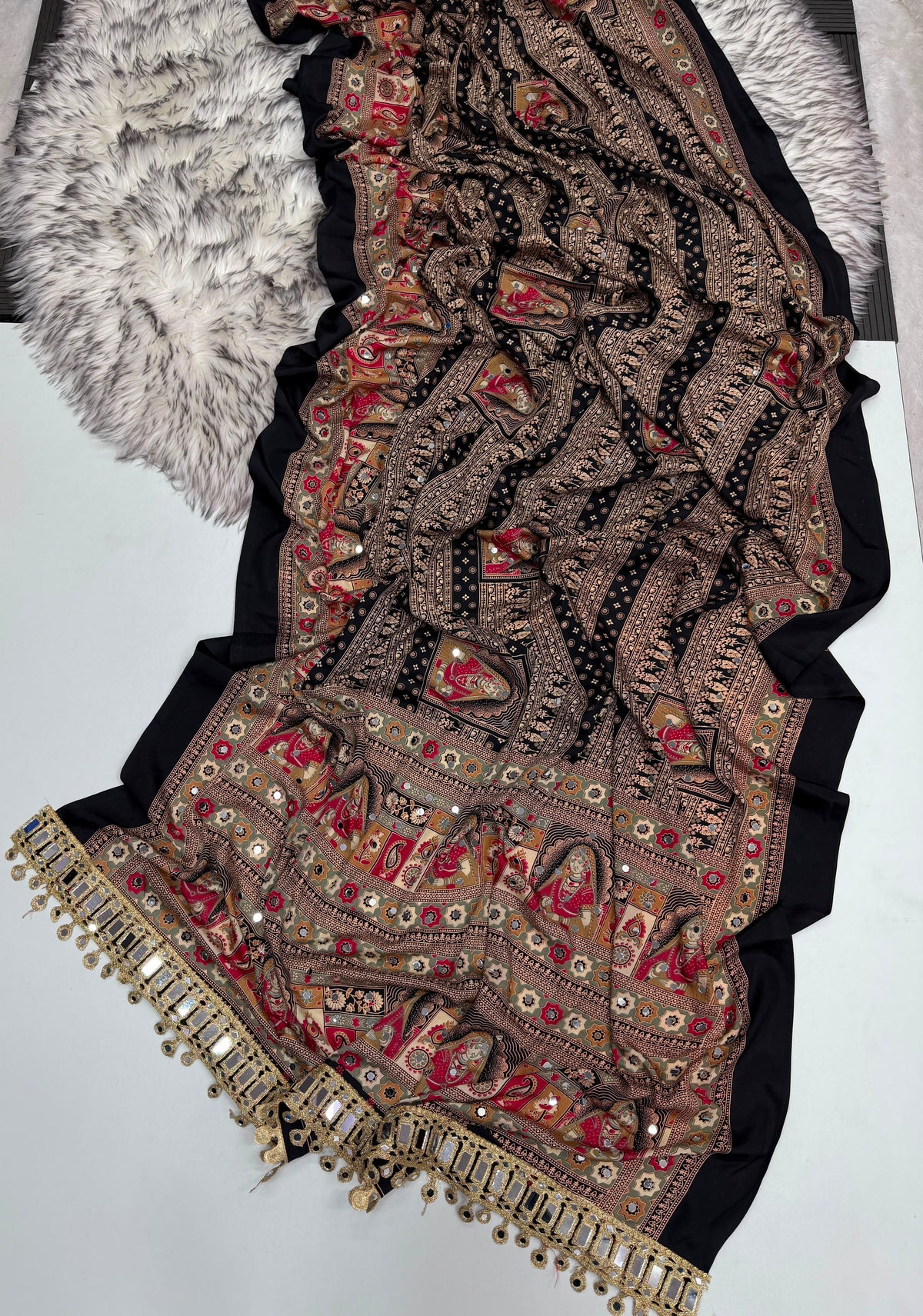 Ajarakh Viscose satin silk saree