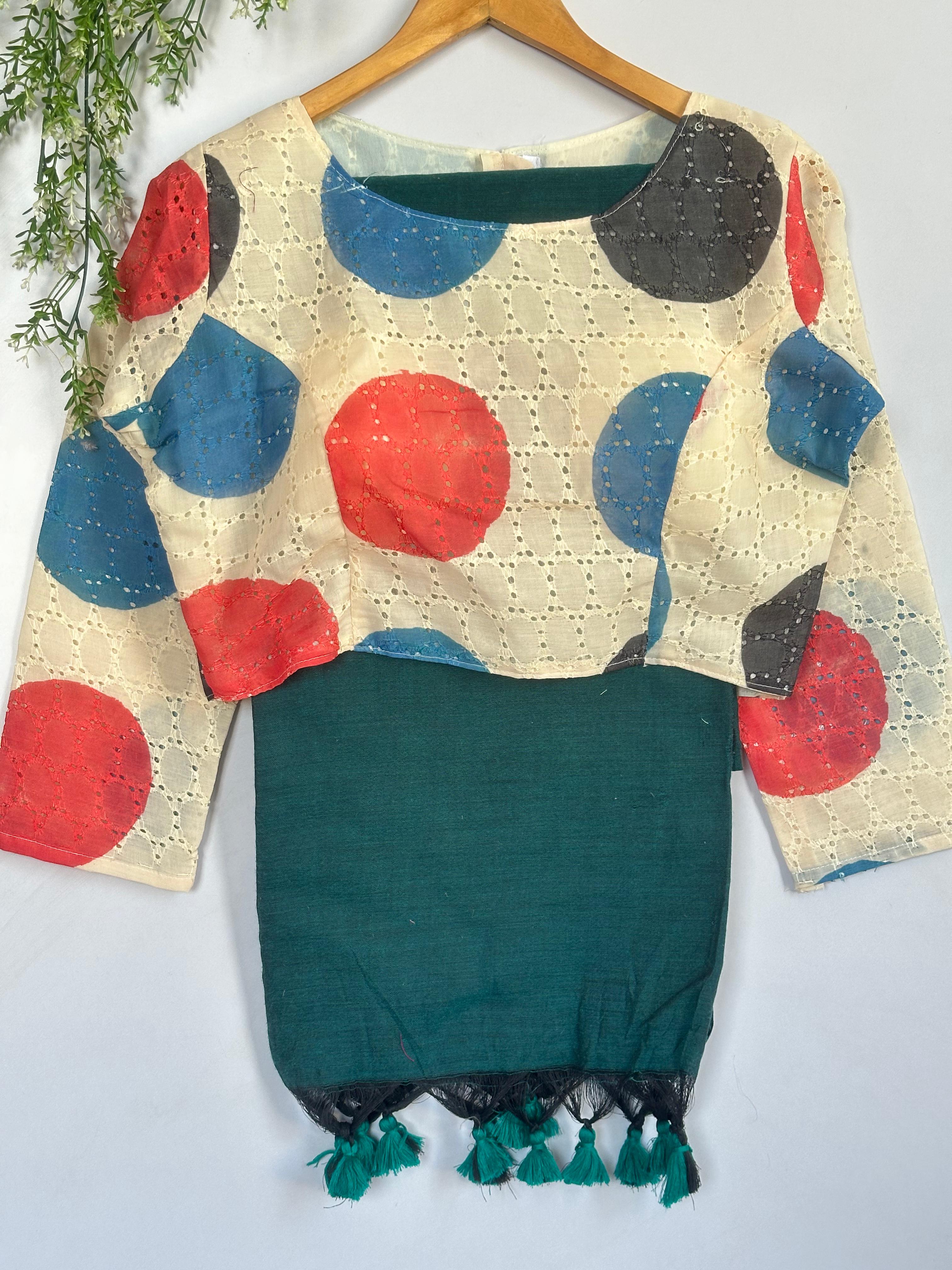 Dark Green saree with attached blouse 