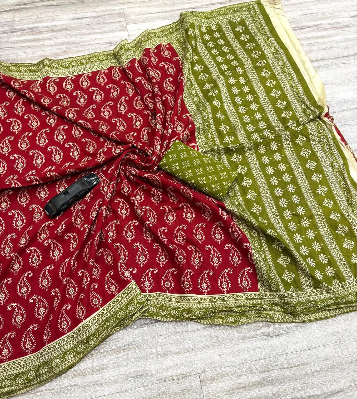 Red fabric with floral patterns 