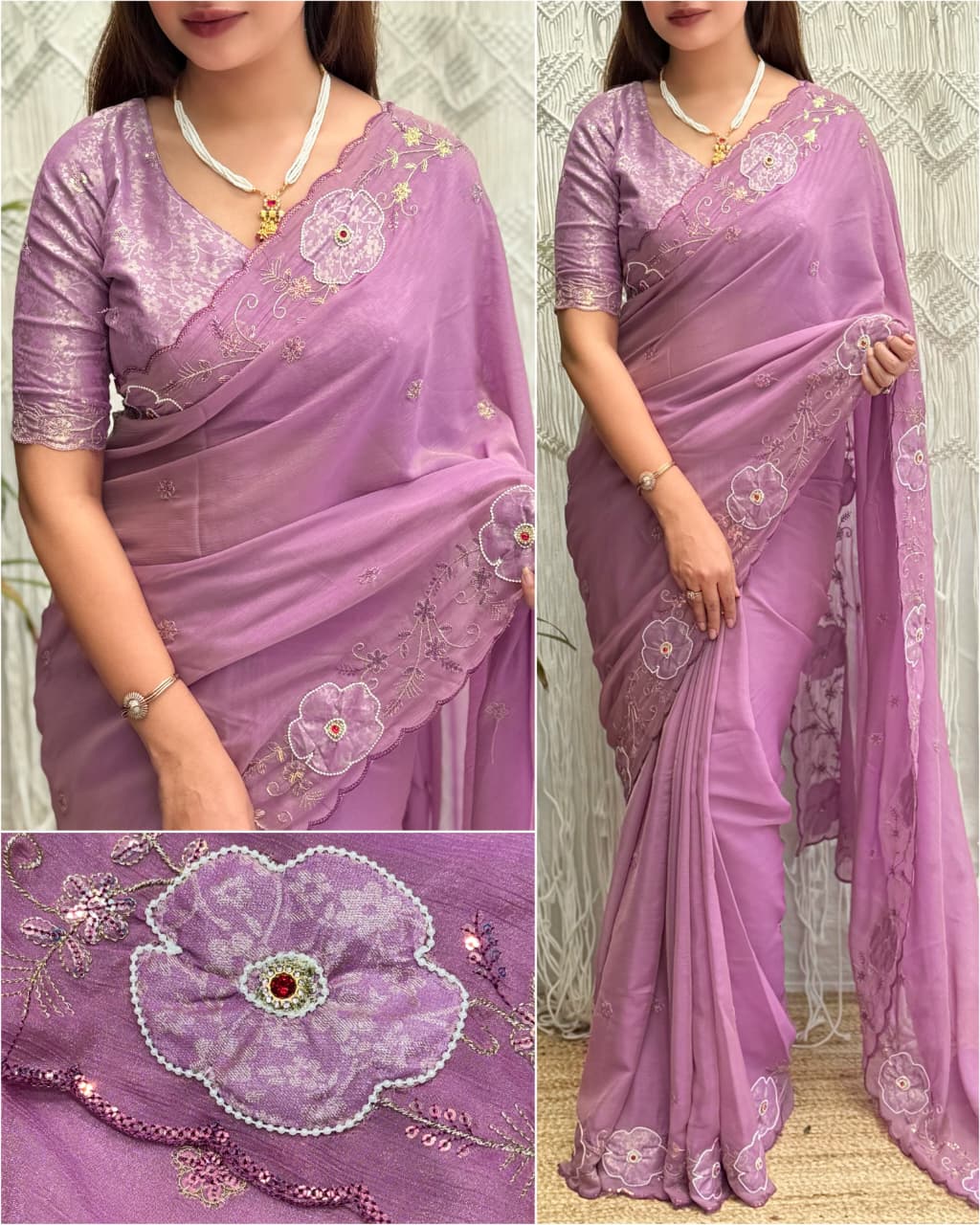 Lavender fabric with floral pattern 