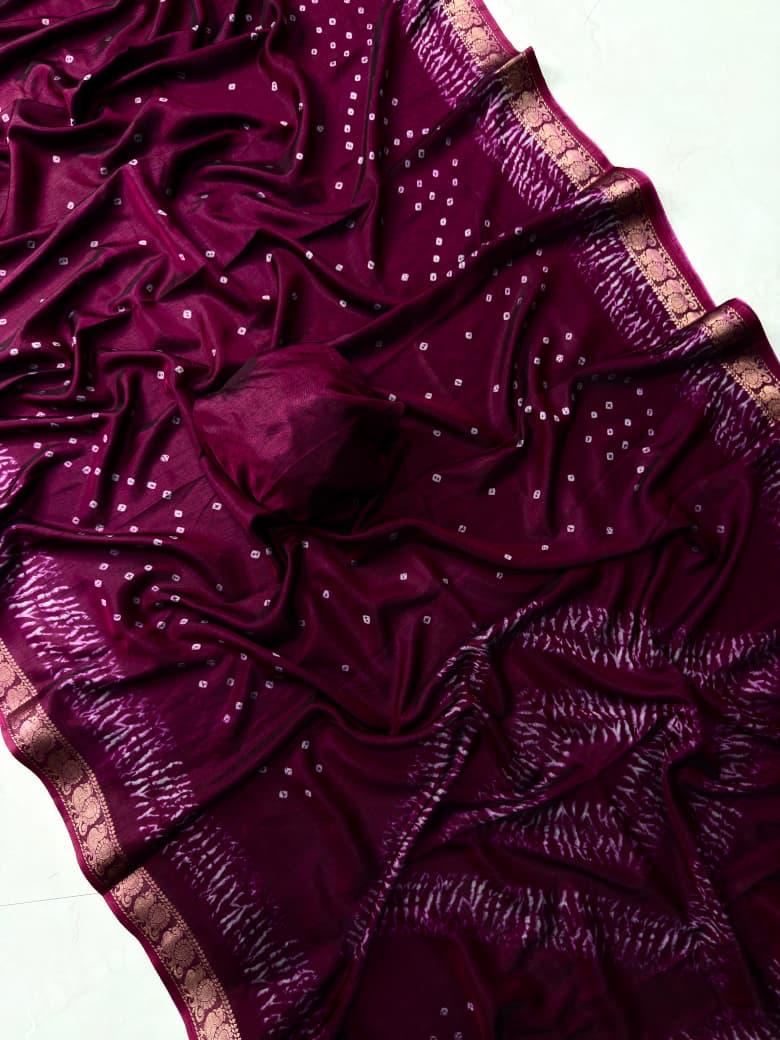 Wine fabric with gold border and polka dots 