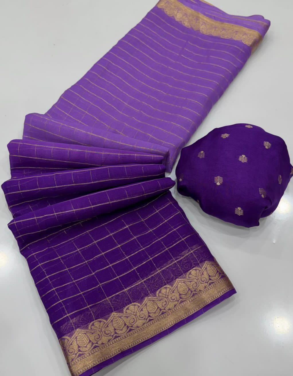 Light purple & dark Purple saree with gold border 