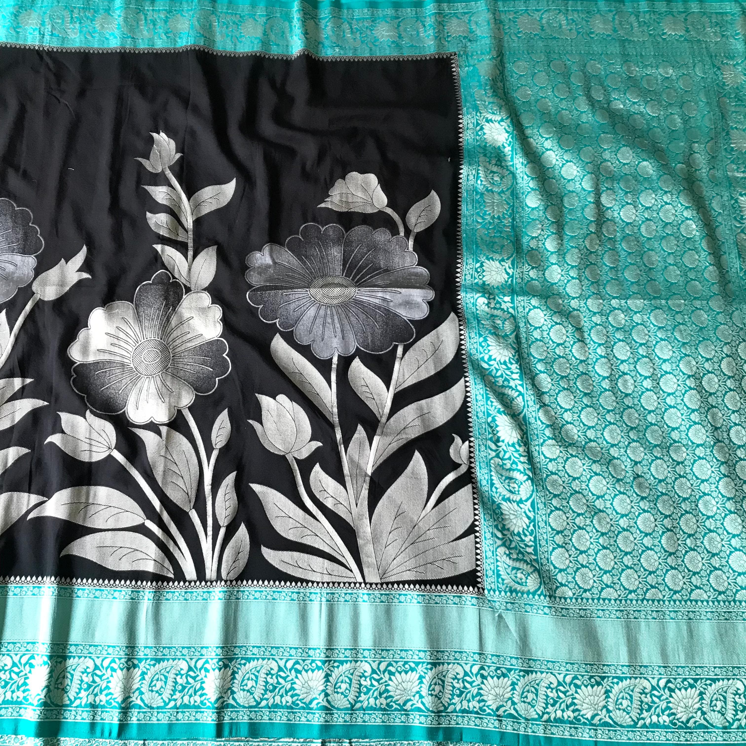 Black fabric with floral patterns 