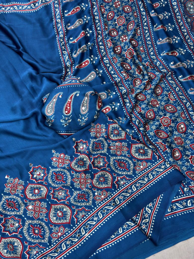 Sky Blue fabric with intricate patterns 