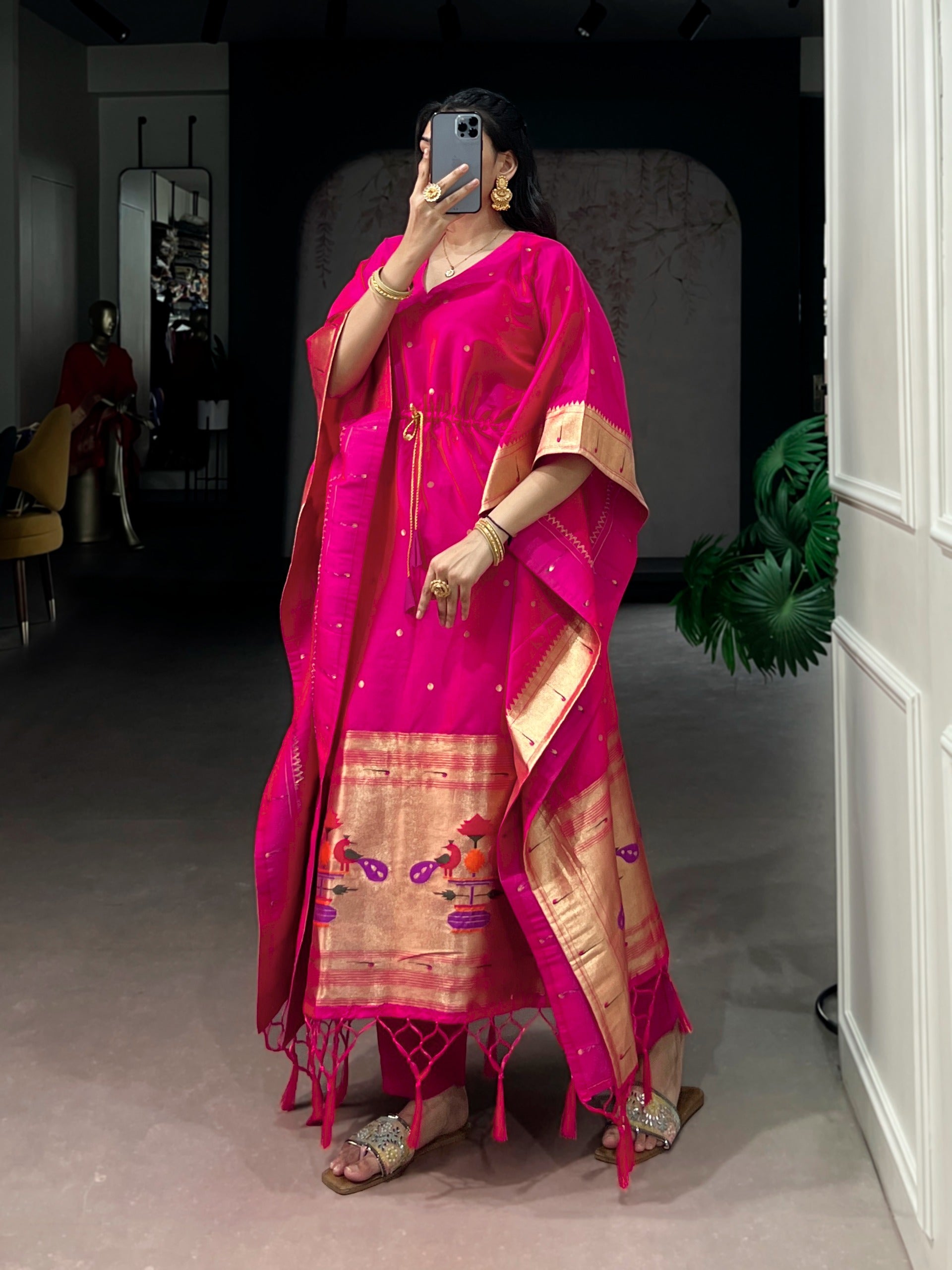  pink dress with gold details