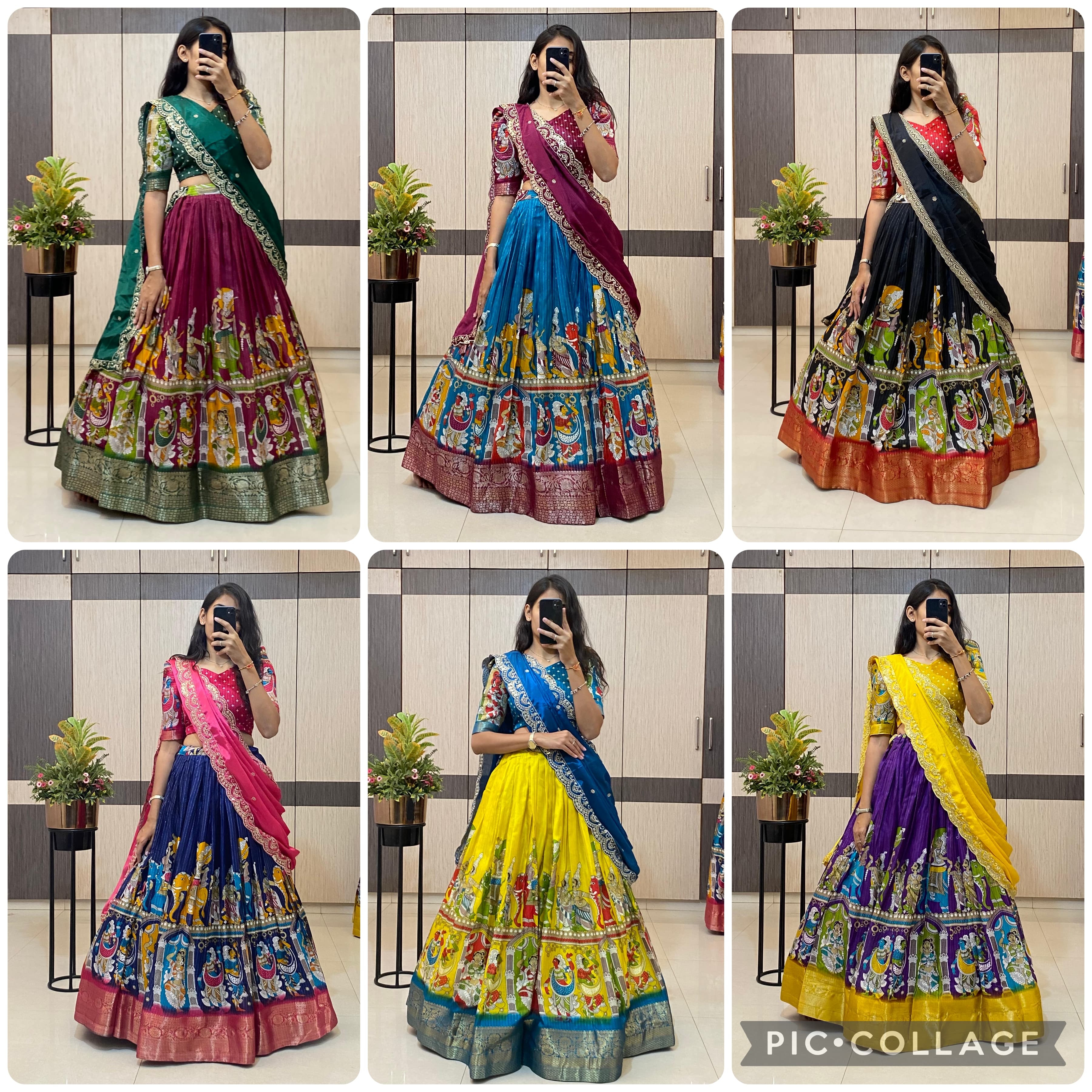 Black & red, maroon & bottle green, pink & royal blue, yellow & Rama Green, wine & Rama Green, yellow & purple