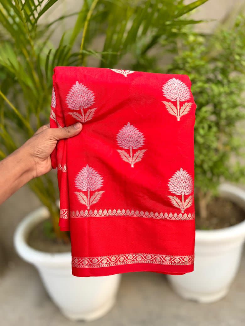Red fabric with floral patterns 