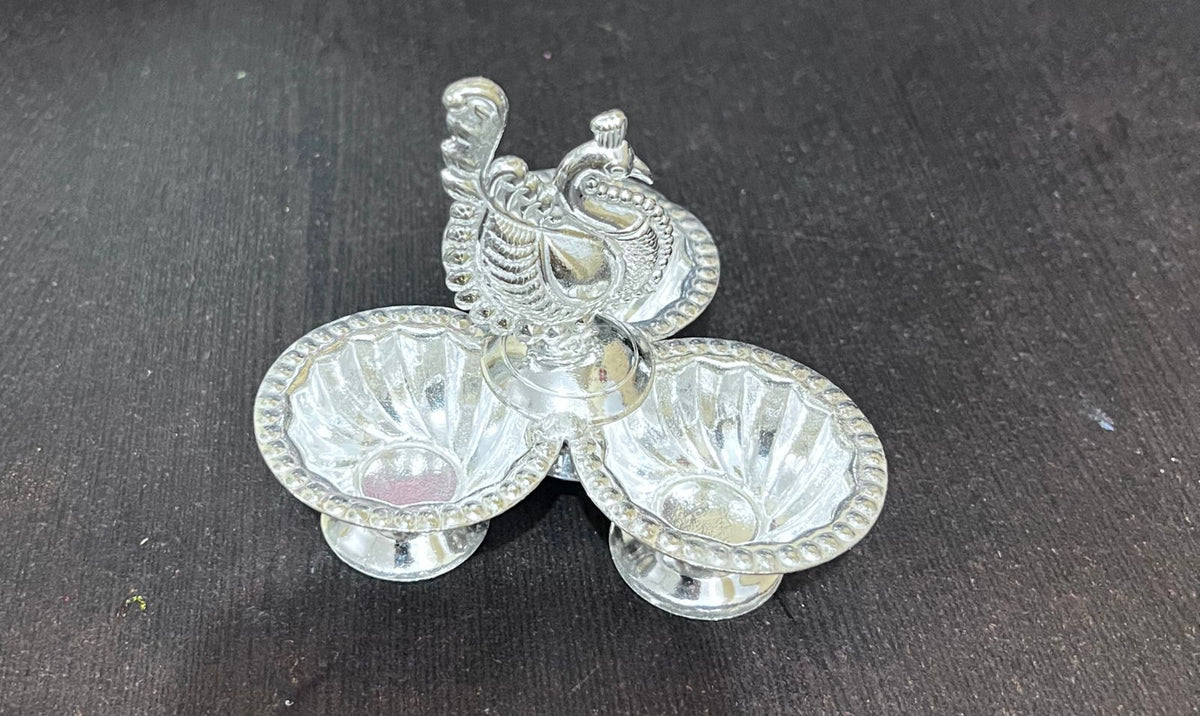 Antique German silver peacock panchawala diya-10 sets