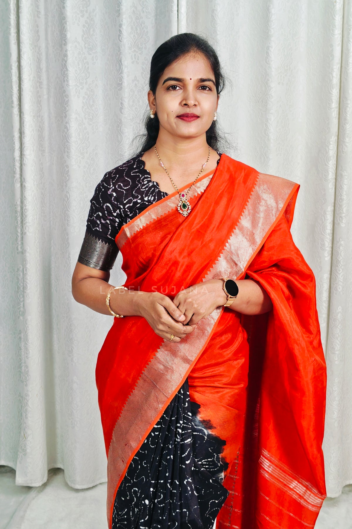 Rust orange Mangalagiri digital pattu saree