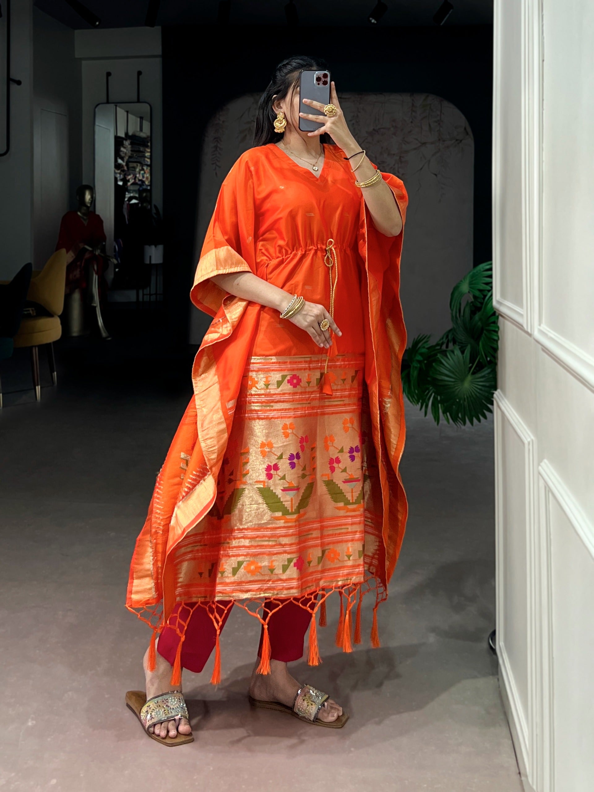 orange embroidery traditional outfit 