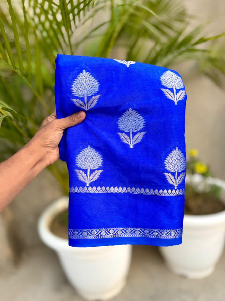 Royal Blue fabric with floral patterns