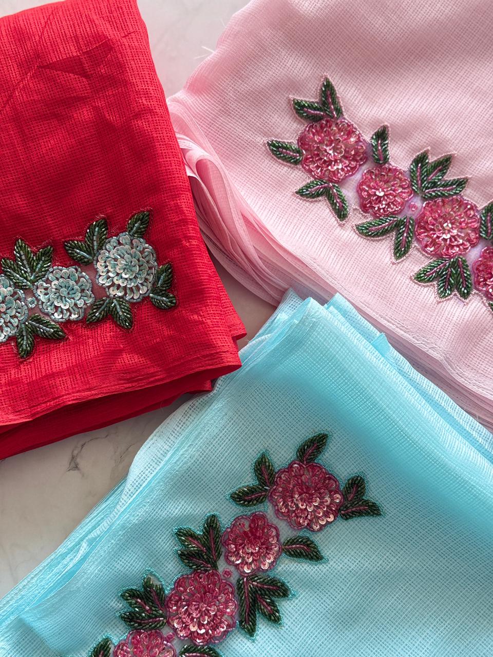 Red, sky blue, baby pink