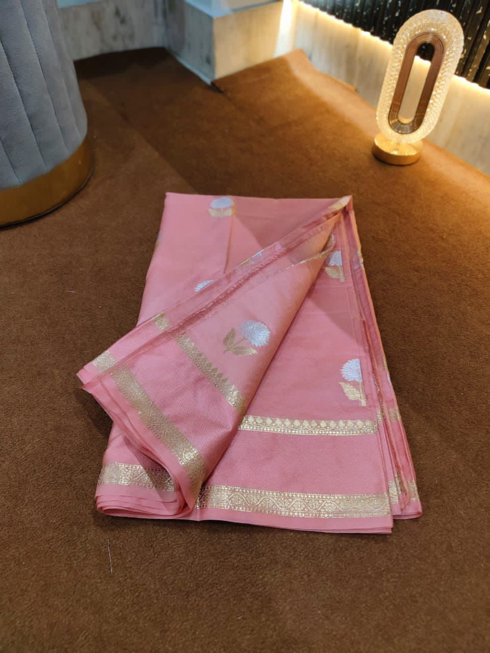 OnionPink saree with gold border