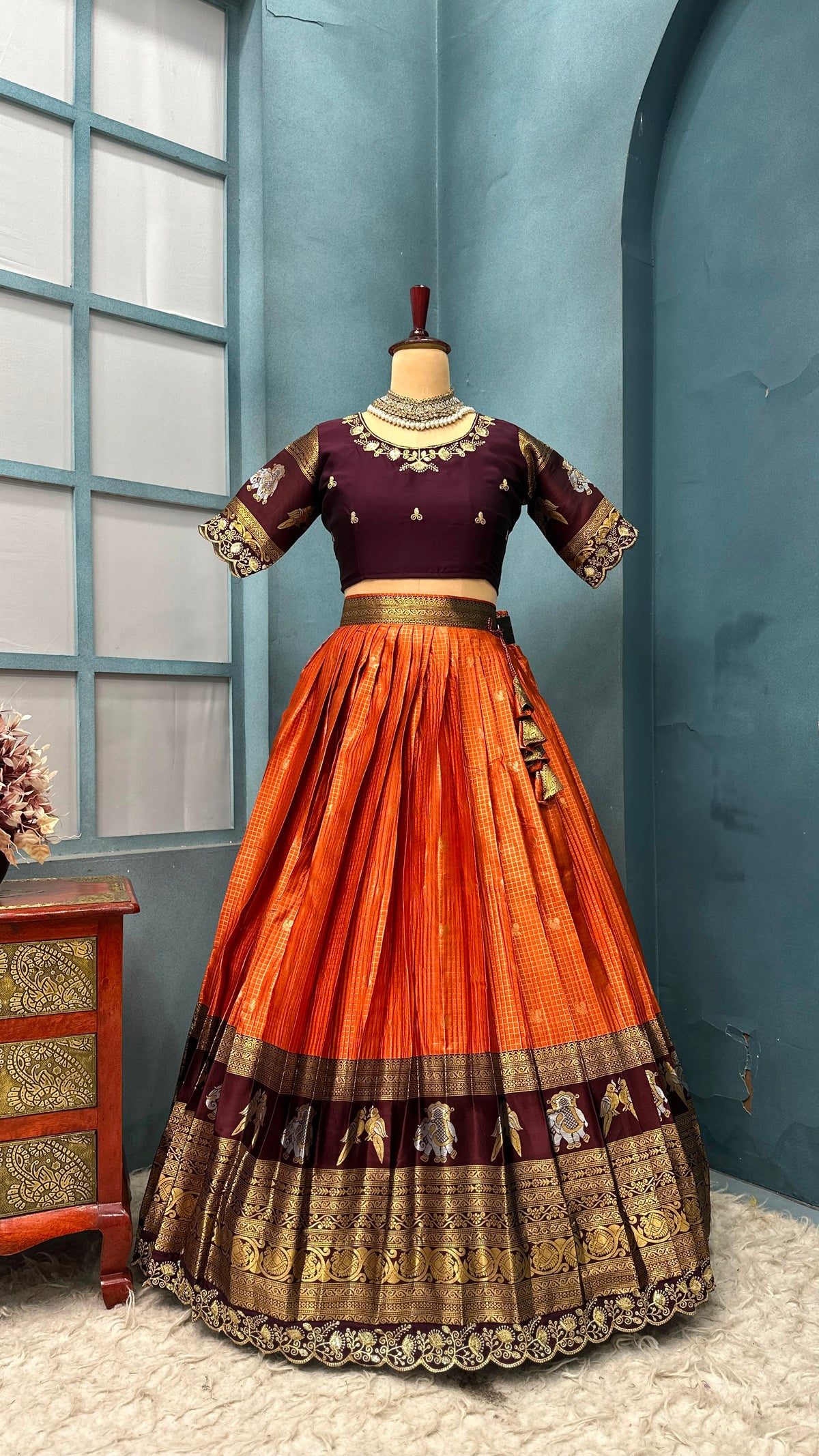 Kanjivaram Silk Lehenga with Embroidery Work
