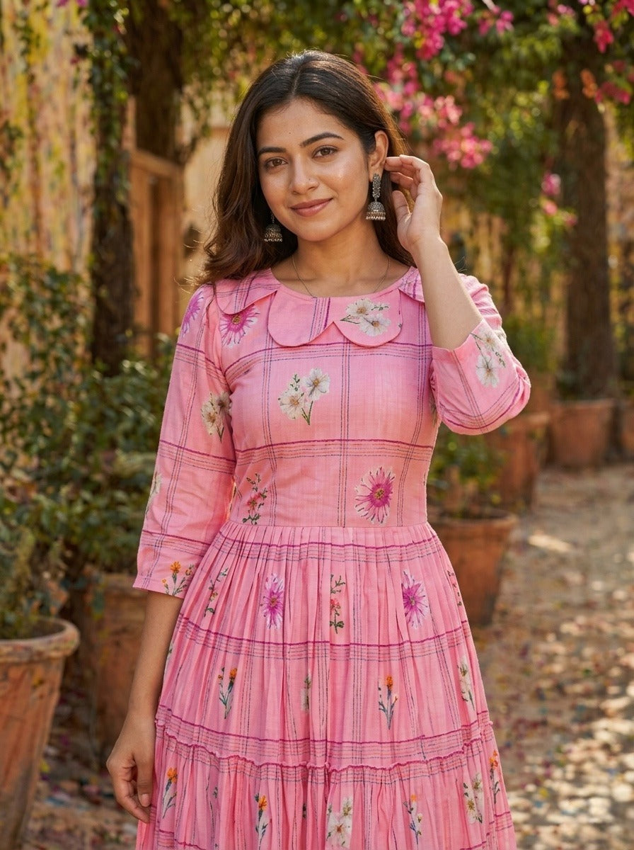  pink frock with floral patterns 