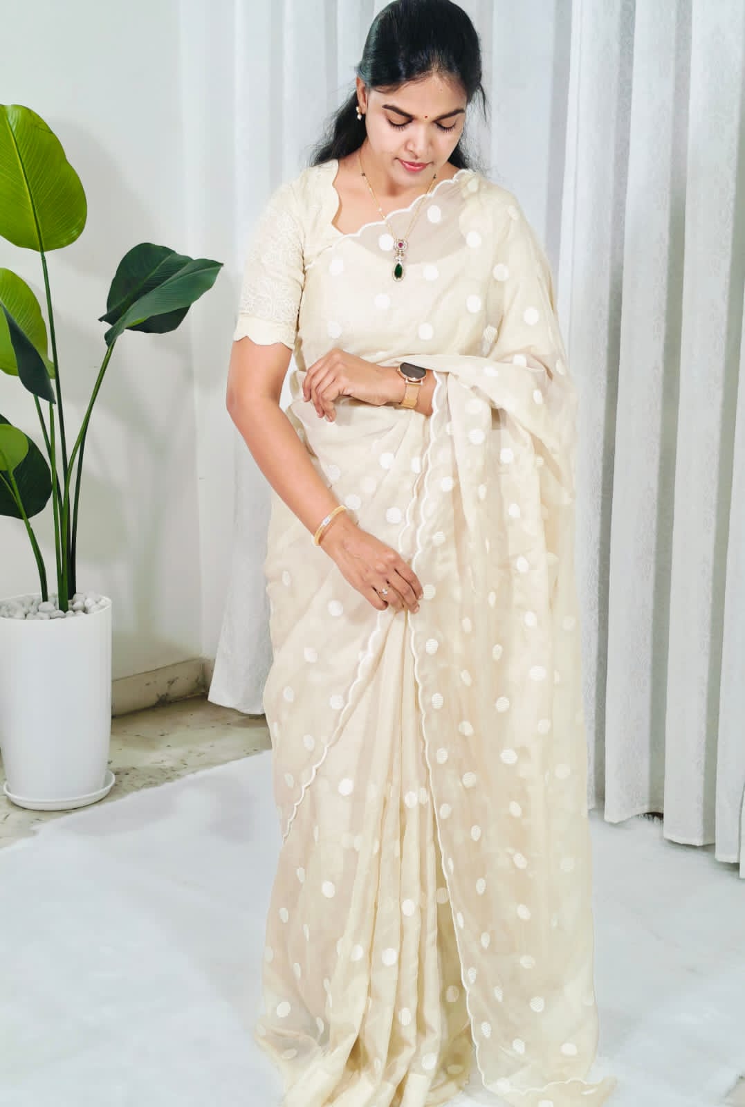 Beige with white dots