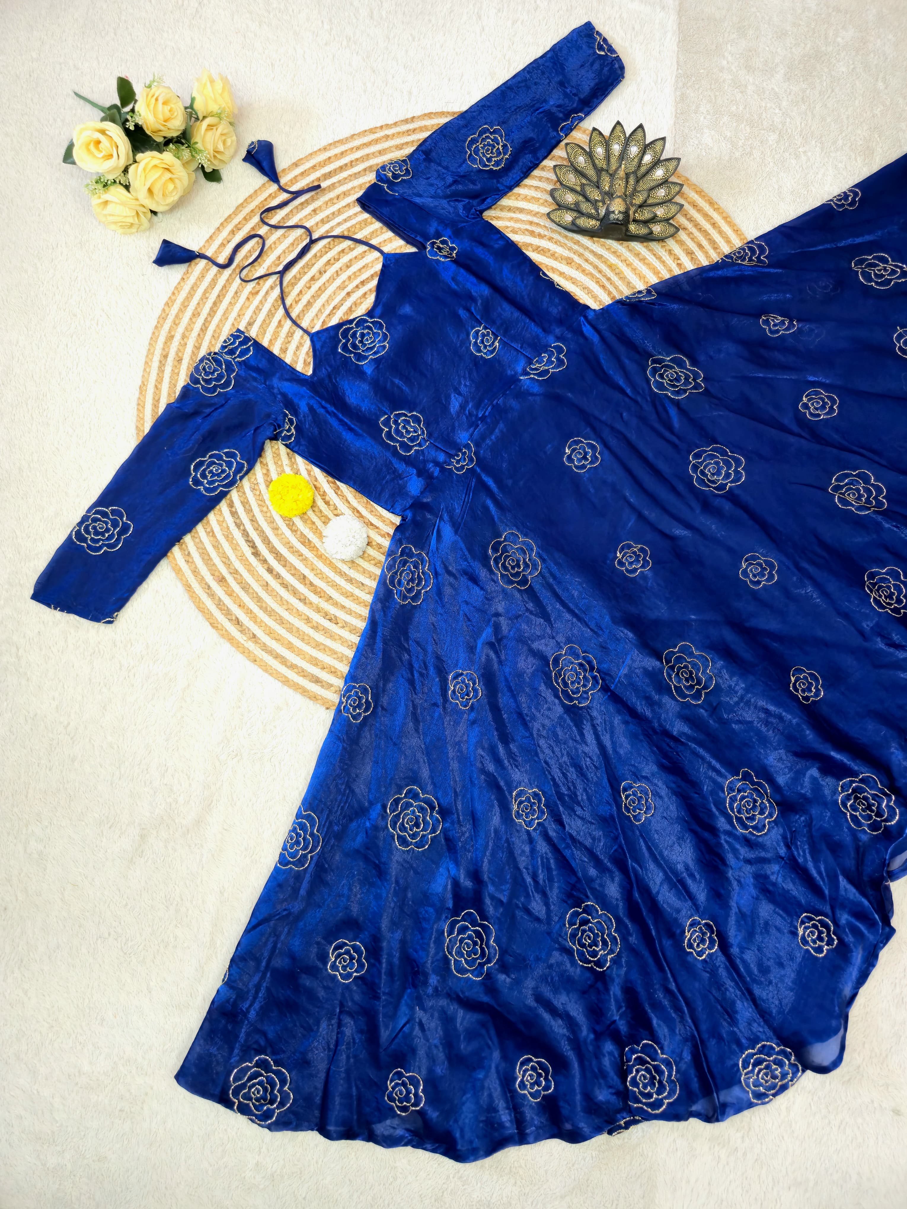 Ink Blue dress with floral patterns 